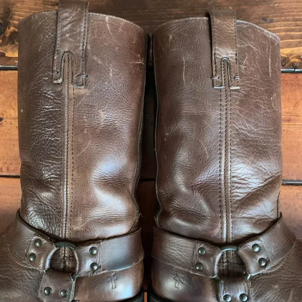 Frye Harness Mahogany Brown Leather Biker Motorcycle Western Boots Size 9 D - Picture 10 of 16
